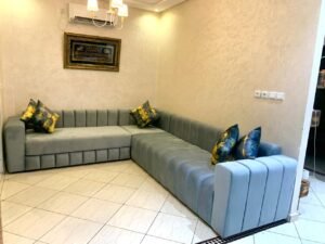 Salon Marocain Moderne en Tissu Gris