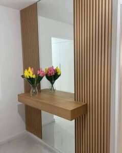 Mur Décoratif en MDF avec Miroir et Étagères Design