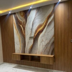 Mur TV Premium en MDF Rainuré