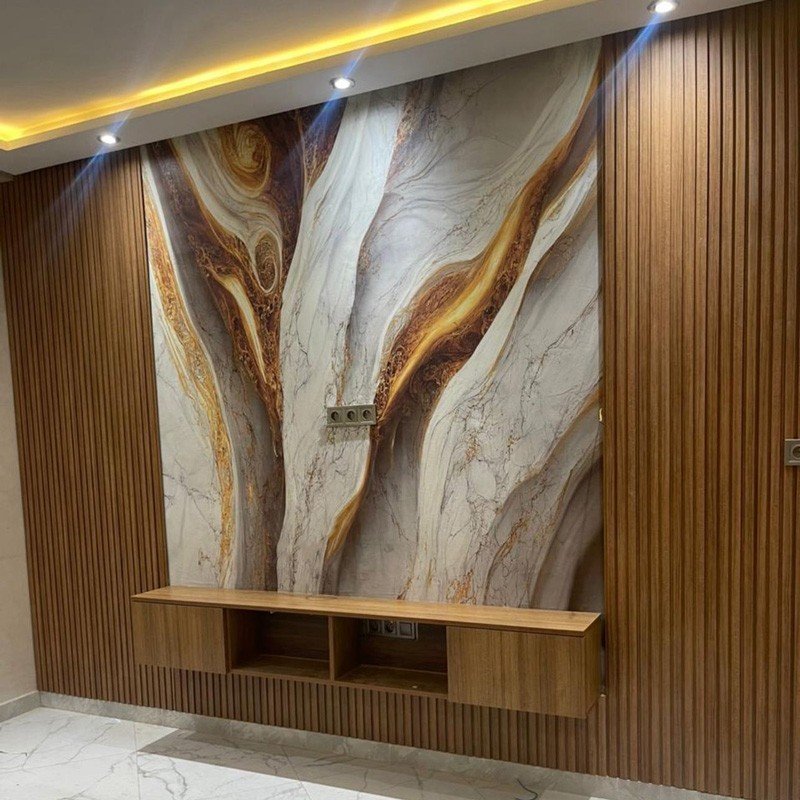 Mur TV Premium en MDF Rainuré